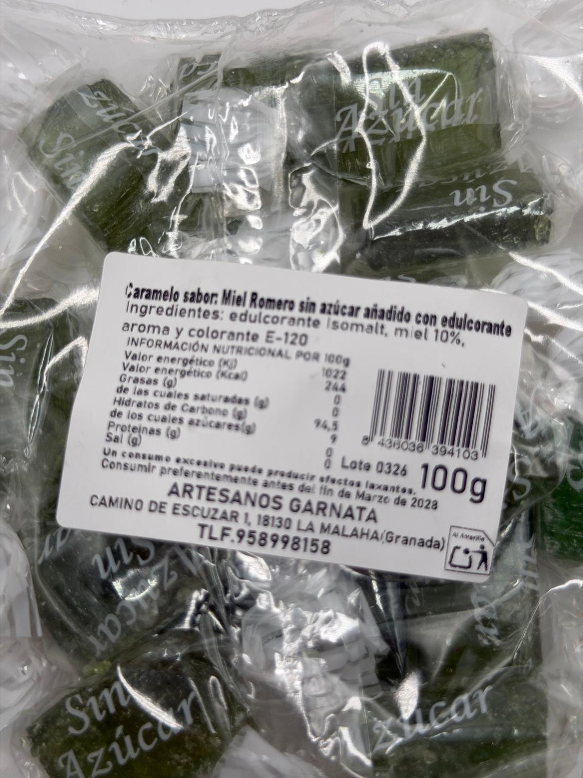 caramelos miel romero sin azúcar añadido 100grs