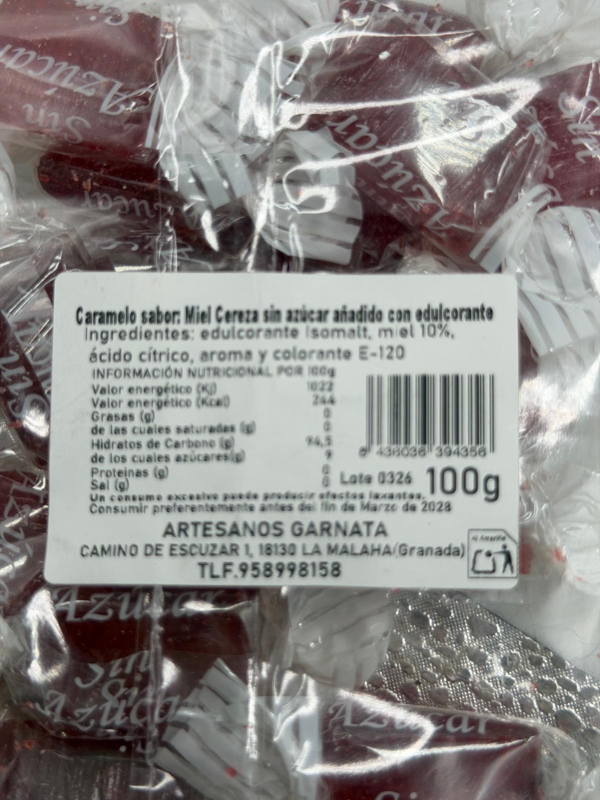 caramelos MIEL CEREZA sin azúcar añadido 100grs