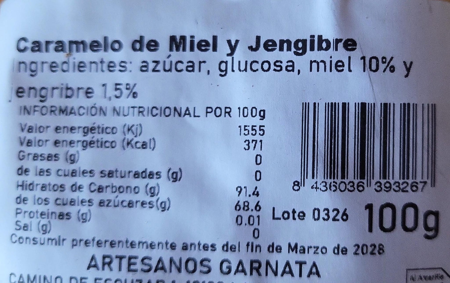 CARAMELOS 100GRS DE MIEL Y JENGIBRE